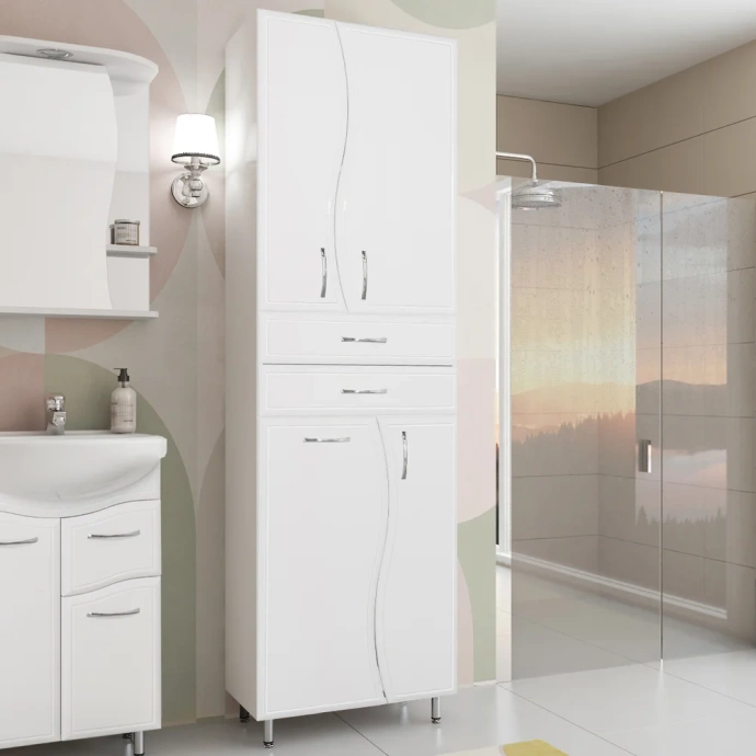 Шкаф-пенал Style Line Эко Волна 60 с бельевой корзиной белый ЛС-000010047 - 3