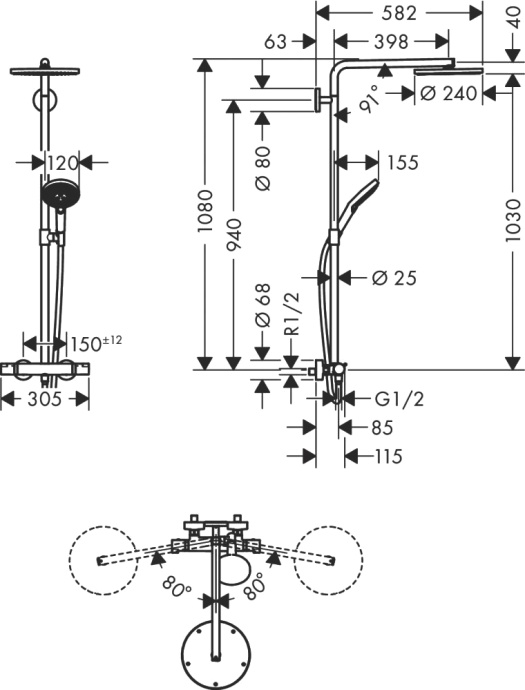 Душевая стойка Hansgrohe Raindance Select S Showerpipe 240 1jet P с термостатом, черный 27633670 - 1