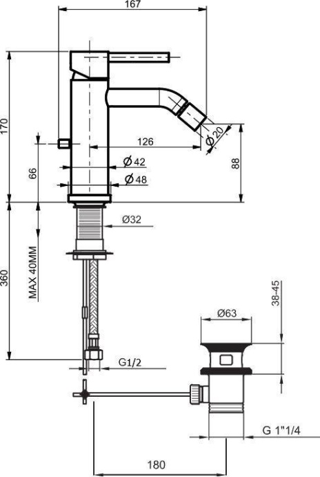 Смеситель Webert Elio EL840102564 для биде, черный матовый, хром - 1