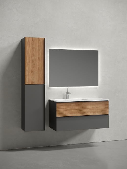 Тумба под раковину Sancos Delta 99х44 левая серая - светлое дерево DL100LGR - 1