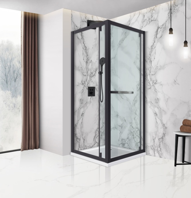 Душевой уголок Vincea Stile 90х90 правый черный стекло прозрачное VSS-2ST9090CLB-R - 0