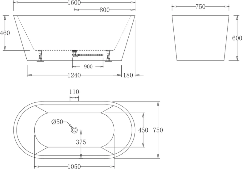 Акриловая ванна BELBAGNO 160х75 белый  BB71-1600-W0 - 2