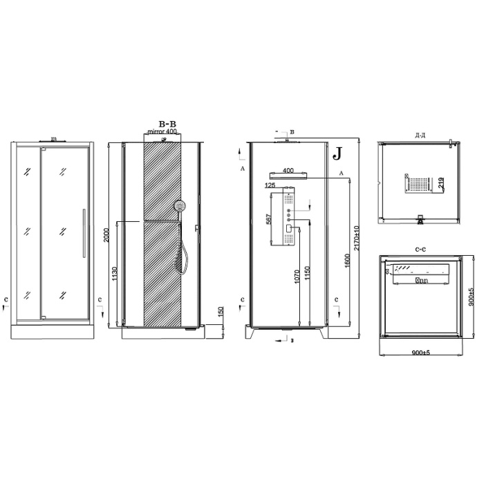 Душевая кабина Black&White Galaxy 90х90 черная с гидромассажем 8022000 - 3