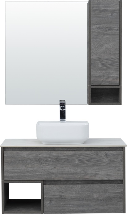Мебель для ванной STWORKI Карлстад 90 дуб рошелье, монте тиберио, в стиле лофт, серая, подвесная (комплект, гарнитур) 425502 - 8