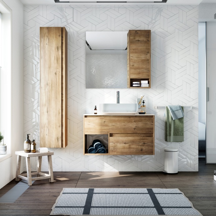 Тумба с раковиной STWORKI Карлстад 90 дуб рустикальный, роверелла 427831 - 1