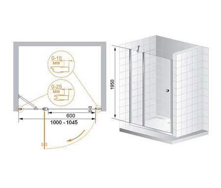Душевая дверь Cezares Verona 100 хром стекло рифленое VERONA-W-B-12-100-P-Cr-L - 2