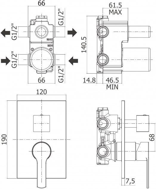 Смеситель Cezares Fuoco DEV3-01 с внутренней частью, для душа FUOCO-DEV3-01 - 1