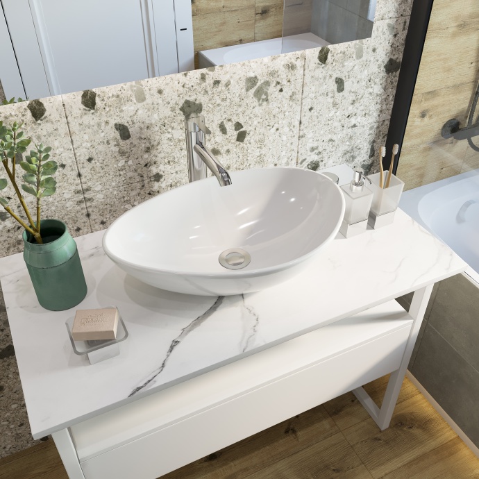 Тумба с раковиной DIWO Элиста 90 белая с раковиной Moduo 55 Leaf 573308 - 3