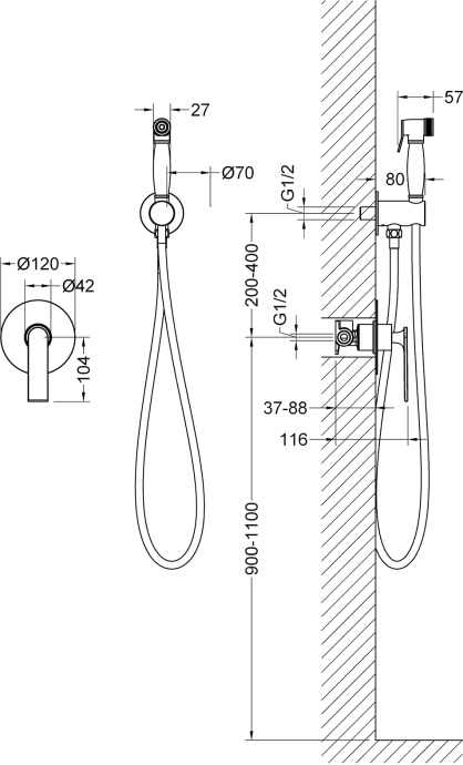 Гигиенический душ Timo Anni со смесителем, черный 2789/03SM - 1