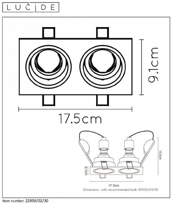 Встраиваемый светильник Lucide Embed 22959/02/30 - 3