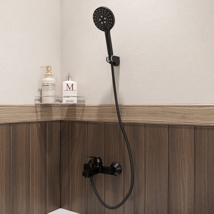 Смеситель для ванны с душем DIWO Смоленск SM-03b черный, однорычажный, настенный, российский - 6