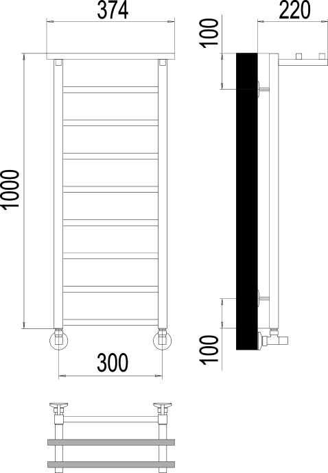 Водяной полотенцесушитель Terminus Контур П9 300х1000 с полкой Хром 4670078529626 - 2