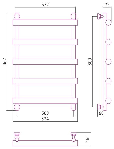 Полотенцесушитель водяной ДР АТЛАНТ 800х500 (Без покрытия) 00-0226-8050 - 2