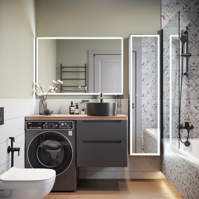 Тумба с раковиной STWORKI Берген 60 серая с темной столешницей 122, BOCCHI Vessel черная, L 549640 - 1