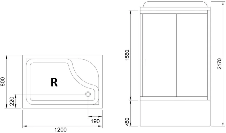 Душевая кабина Royal Bath 120x80 R стекло прозрачное профиль белый RB8120BP5-WT-R - 2