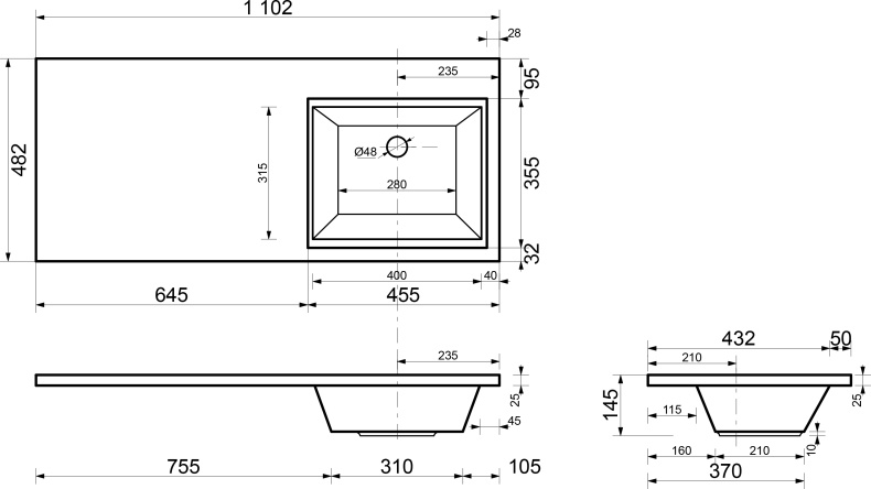 Мебельная раковина Эстет Даллас 1100 R ФР-00001668 - 3