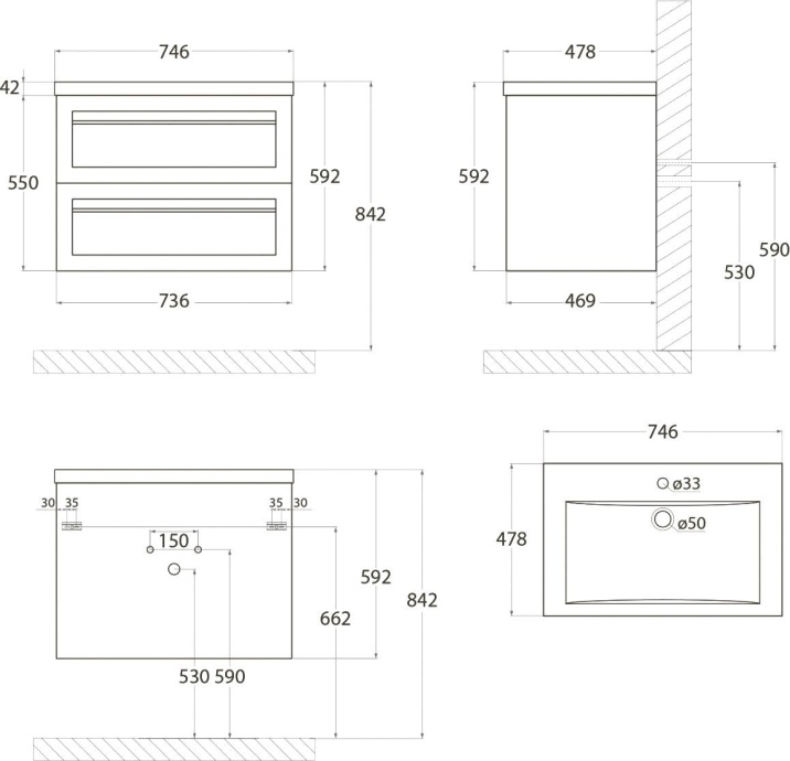Тумба для комплекта Art&Max Platino 75, подвесная, белый матовый AM-Platino-750-2C-SO-BM - 4