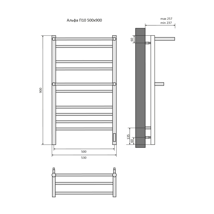 Полотенцесушитель электрический Aquatek Альфа П10 500х900, quick touch, черный муар AQ EL RRP1090BL - 3