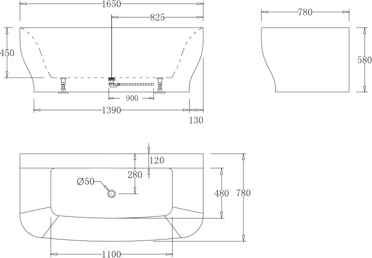 Акриловая ванна BELBAGNO 165х78 белый  BB74-1650-W0 - 2