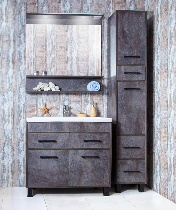 Шкаф-пенал Бриклаер Чили 34 цемент, с бельевой корзиной 4627125415197 - 1