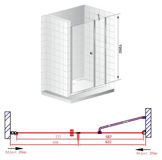 Душевая дверь Cezares Elena 150 хром стекло рифленое ELENA-W-B-11-60+90-P-Cr-L - 8