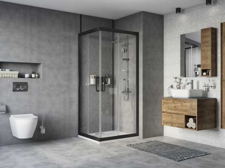 Душевой уголок STWORKI Карлстад DE019RC8090200BLK 90x80 см профиль черный матовый 3GW067TTKK000 - 1