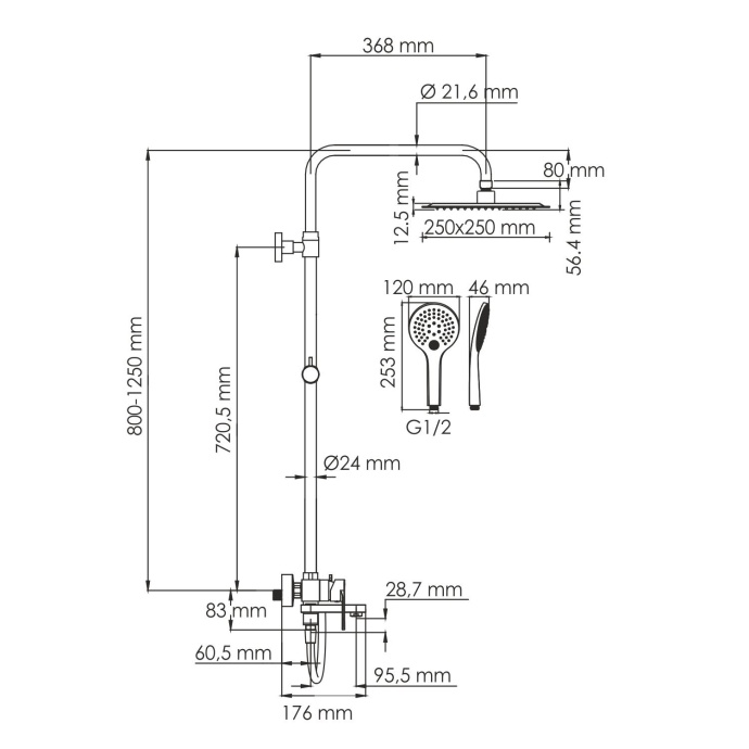 Душевая система WasserKraft 25 белый матовый A185.254.155.WM - 2