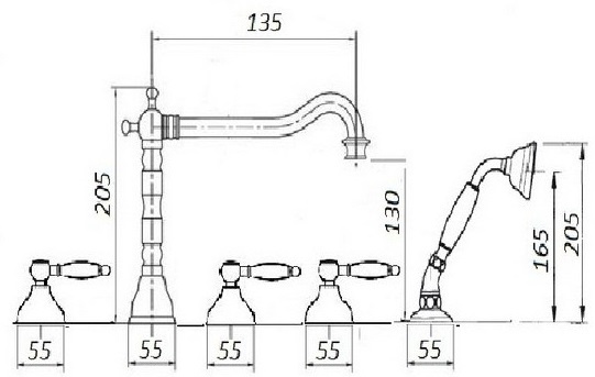 Смеситель на борт ванны Magliezza Grosso Bianco 50119-3-br с ручным выдвижным душем TL-3-br, бронза - 2