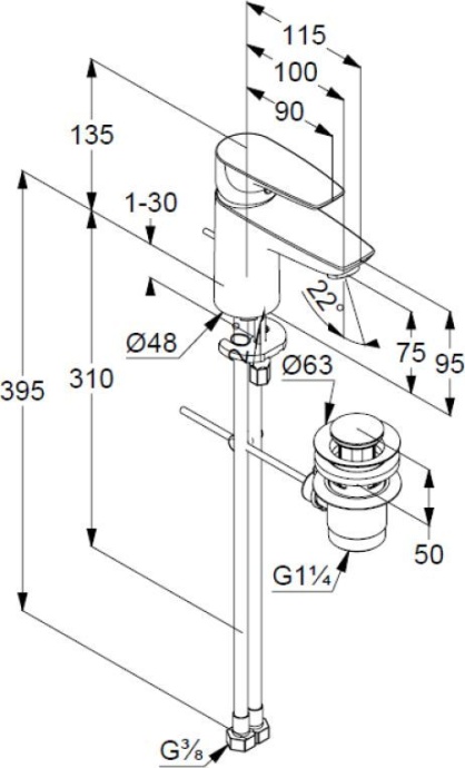 Смеситель Kludi Pure&Solid 342760575 для раковины, для безнапорных водонагревателей - 3