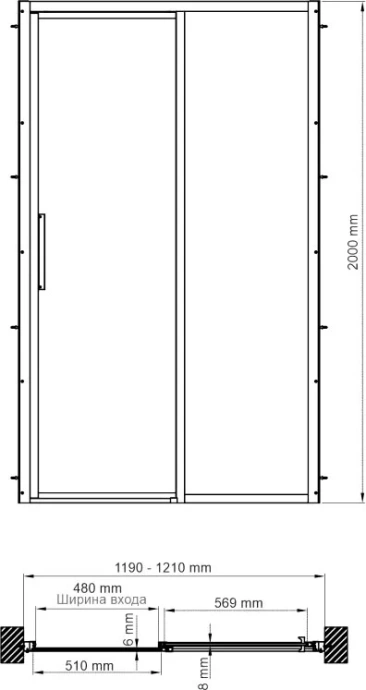 Душевая дверь в нишу Wasserkraft Lopau 120х200 R профиль хром стекло прозрачное 32S05R - 1