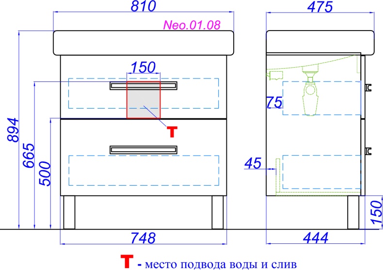 Тумба с раковиной Aqwella Neo 80 напольная - 4