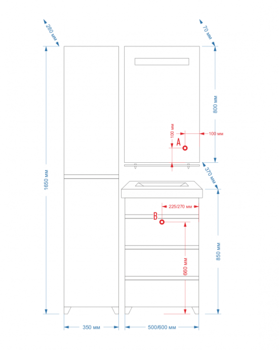 Прима - 60 Тумба 3 ящ. белая эмаль направ. с доводч. П-При01060-011Д3Я - 2