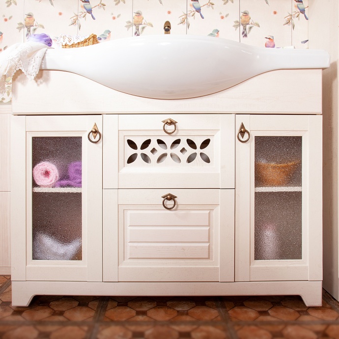 Тумба с раковиной Бриклаер Кантри 120 бежевый дуб - 0