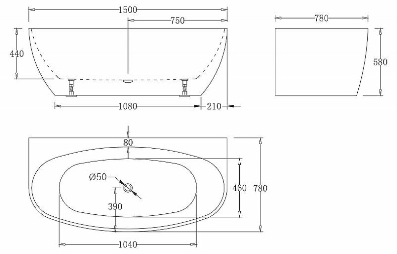 Акриловая ванна BELBAGNO 150х78 белый  BB83-1500-W0 - 3