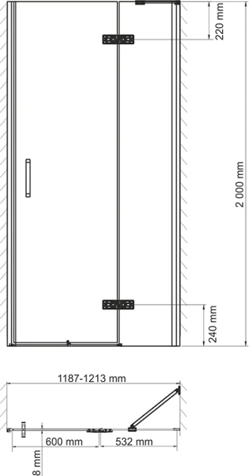 Душевая дверь в нишу Wasserkraft Aller 120х200 R профиль хром стекло прозрачное 10H05-SPR - 2