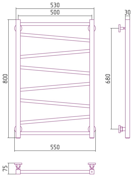 Полотенцесушитель водяной ДР Сирокко 800х500 (Без покрытия) 00-0253-8050 - 2