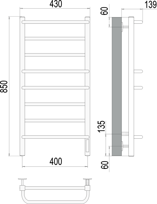 Электрический полотенцесушитель Terminus Евромикс квадро П8 400x850 Хром 4670078531247 - 2