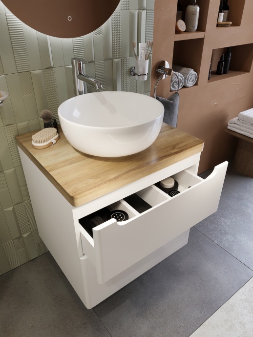 Мебель для ванной STWORKI Берген 60 белая со светлой столешницей, раковина Moon 1 549384 - 8