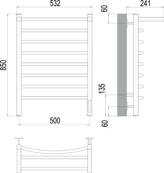 Электрический полотенцесушитель Terminus Классик П8 500x850 с полкой Хром 4670078531414 - 2