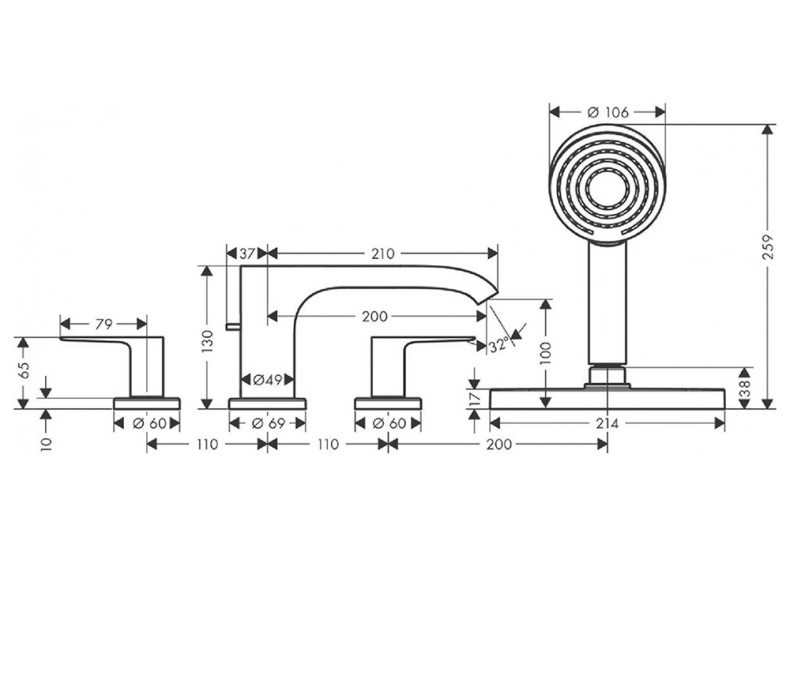 Смеситель на борт ванны Hansgrohe Vivenis хром 75444000 - 1