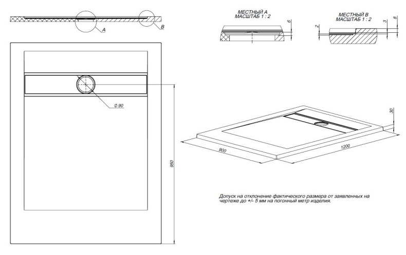 Поддон для душа Allen Brau Infinity 120х90 серый 8.21003-AM - 1