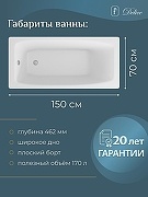 Чугунная ванна Delice Repos 150x70 DLR220507RB с черными матовыми ручками без антискользящего покрытия - 4