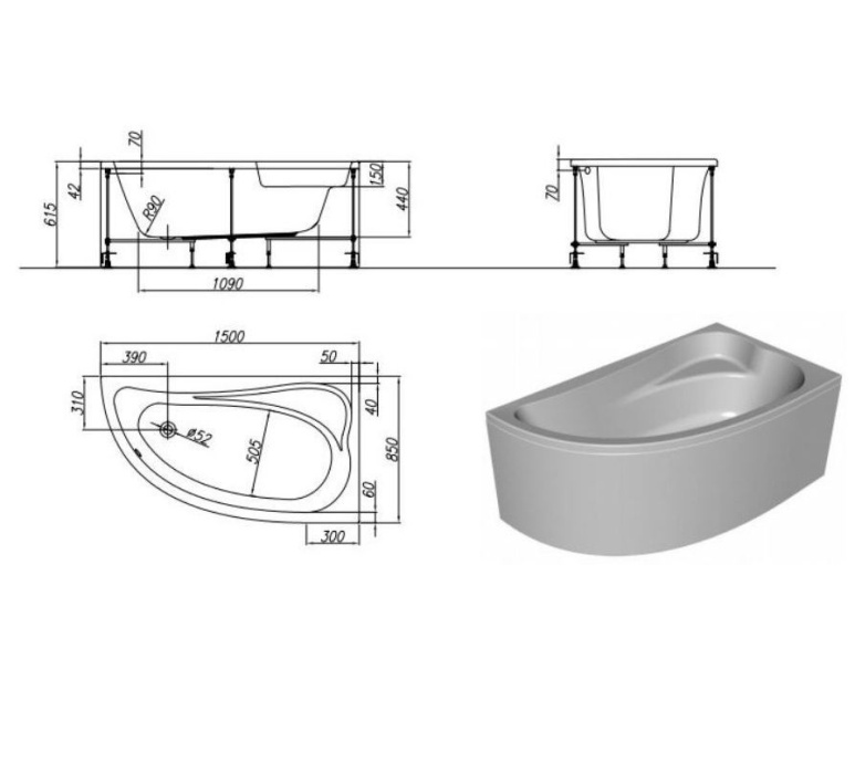 Акриловая ванна Kolpa San Calando 150х85 правая белая 5019-01 - 2
