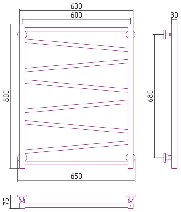 Полотенцесушитель водяной ДР Сирокко 800х600 (Без покрытия) 00-0253-8060 - 2