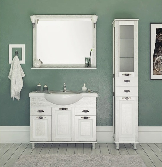 Шкаф-пенал Aquanet Тесса 35 фасад стекло, жасмин, серебро 185814 - 1