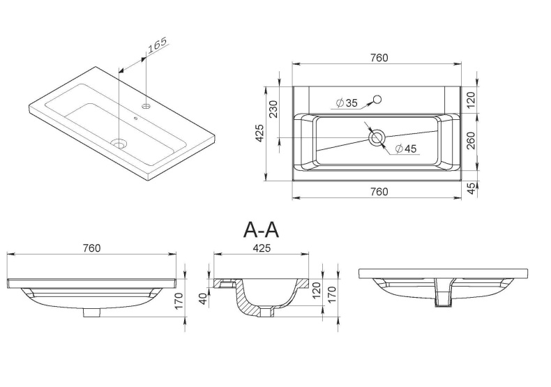 Мебельная раковина Am.Pm Gem 75 M90WCC0752WG - 2