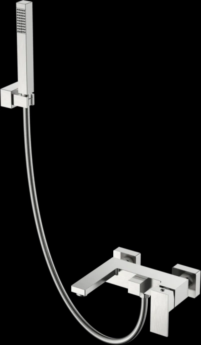 Смеситель для ванны с душем Boheme Qubic сталь глянцевый 473-NB - 0