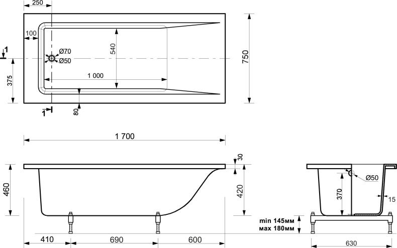 Ванна из искусственного камня Эстет Дельта 170x75 ФР-00001681 - 7