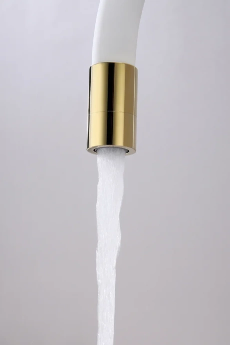 Смеситель для кухни Paulmark Salix с гибким изливом золото - белый матовый Sa213419-Gw - 11