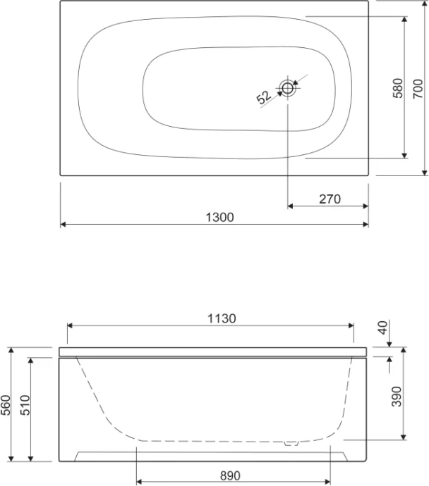 Акриловая ванна Cezares Eco 130x70  ECO-130-70-40-W37 - 1